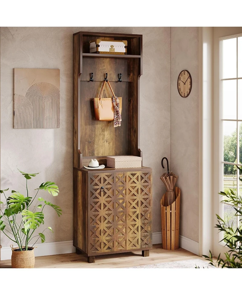 Tribesigns 3-in-1 Entryway Hall Tree with Storage, Farmhouse Hall Tree with Coat Rack