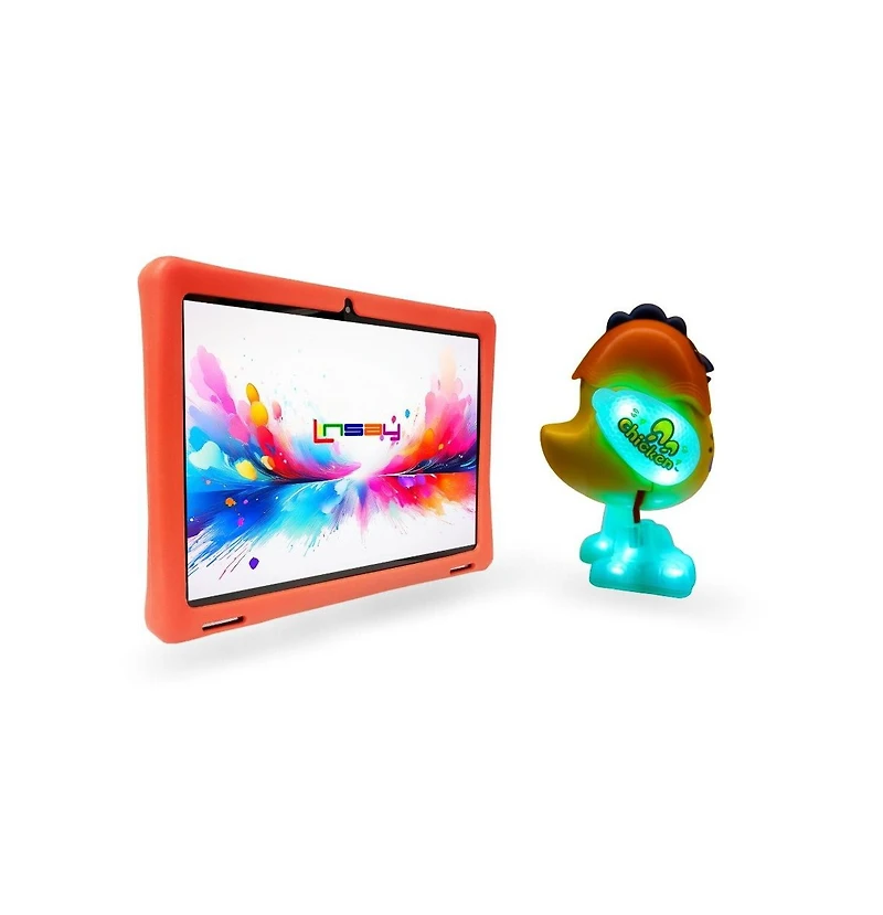 Linsay New 10.1" Super Bundle Kids Tablet Octa Core 128GB Newest Android 13 Kids Defender Case and Smart Chicken Toy Lights and Music show