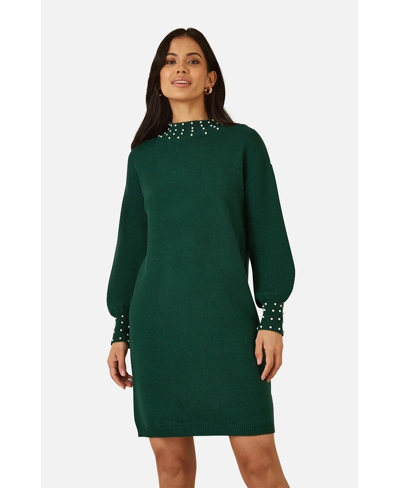 Yumi Women's Bead Detail Knitted Sweater Dress