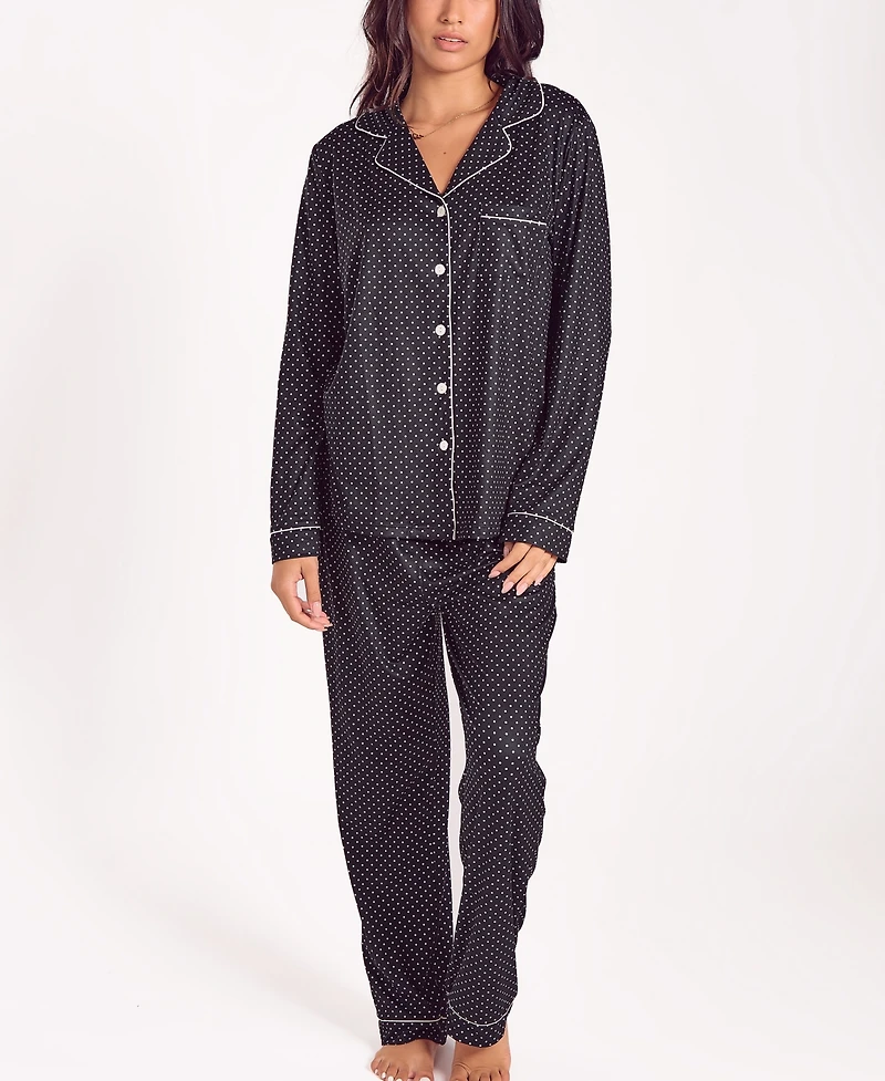 iCollection Women's Brushed Micro Stretch Knit Long-Sleeve Pajama Set