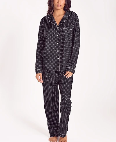 iCollection Women's Brushed Micro Stretch Knit Long-Sleeve Pajama Set