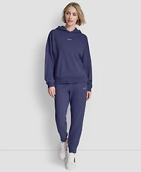Dkny Women's Metallic Bubble Logo Drop Shoulder Pull-On Hoodie