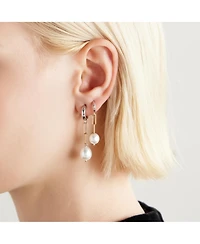 18k Gold Plated Paper Clip Chain and Silver Plated Huggies with Freshwater Pearls - Sake Earrings For Women