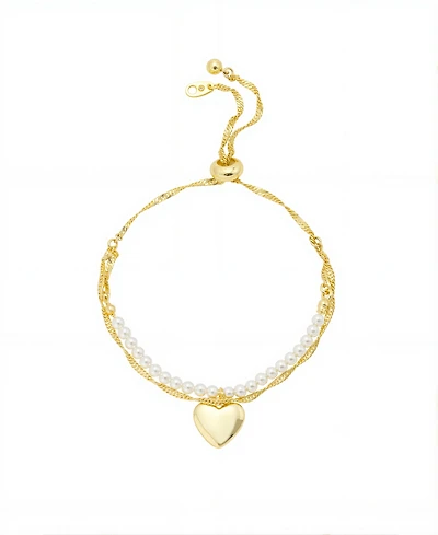 Gold heart glass pearls beads twist chain double strand bolo bracelet