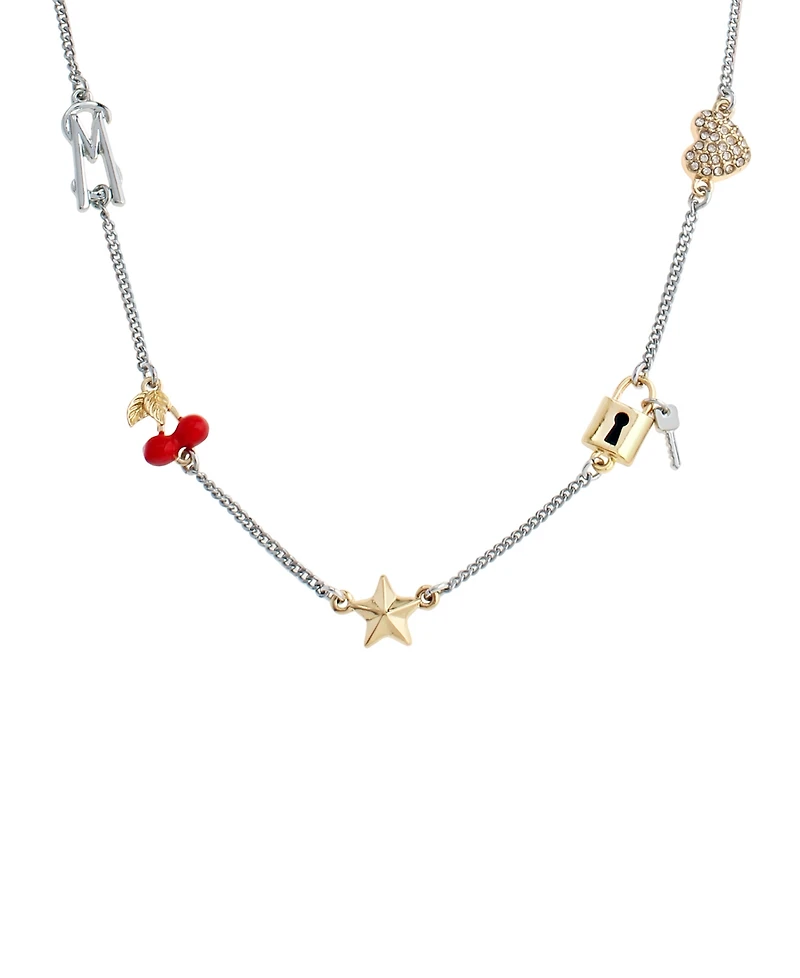 Steve Madden Faux Stone Signature Cherry Charm Bib Necklace