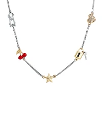 Steve Madden Faux Stone Signature Cherry Charm Bib Necklace