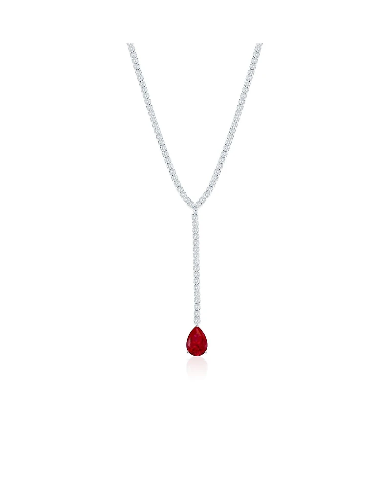 Suzy Levian Gala Collection Sterling Silver Pear-Cut Cubic Zirconia Drop Lariat Tennis Necklace