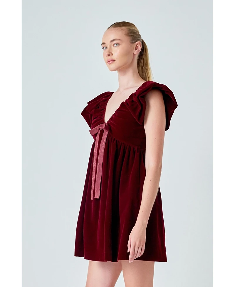 Endless Rose Women's Velvet Satin Bow Mini Dress