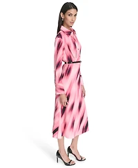 Halston Women's Printed Collared Long-Sleeve Dress
