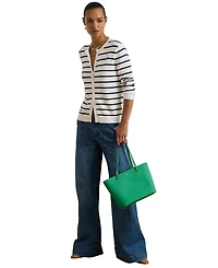 Lauren Ralph Crosshatch Leather Medium Karly Shopper Tote