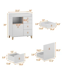Homsee 5-Drawer Changing Table，Stylish Chest of Drawers, Dresser, Storage Cabinet with Open Shelf