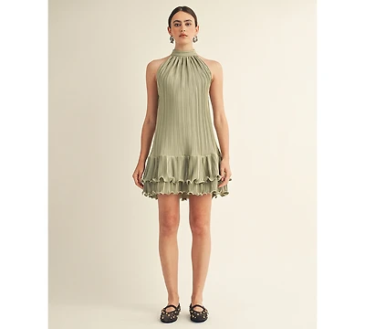 Arose Studio, Inc Women's Celestine Halter Neck Ruffle Bottom Mini Dress