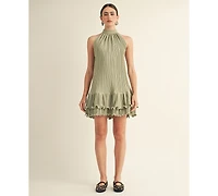 Arose Studio, Inc Women's Celestine Halter Neck Ruffle Bottom Mini Dress