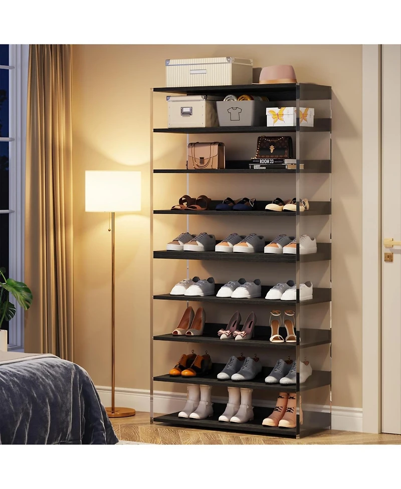 Tribesigns 8-Tier Acrylic and Wood Shoe Rack with Modern Storage Design