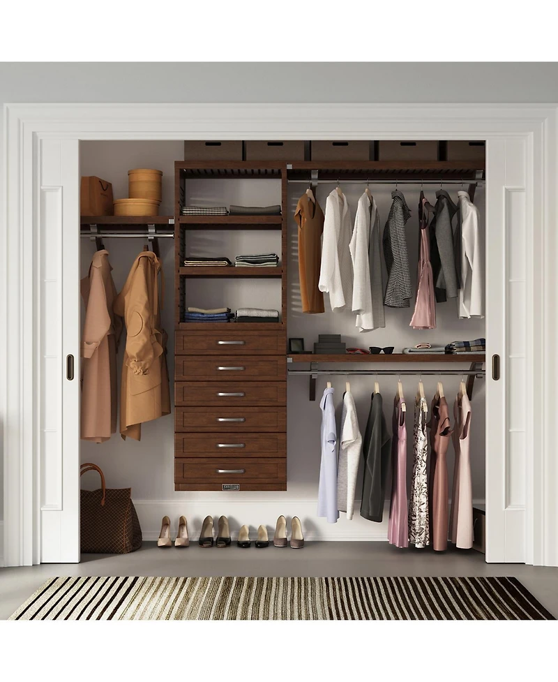 John Louis Home Solid Wood Walk-In Closet Organizer with 6 Shaker Style Drawers