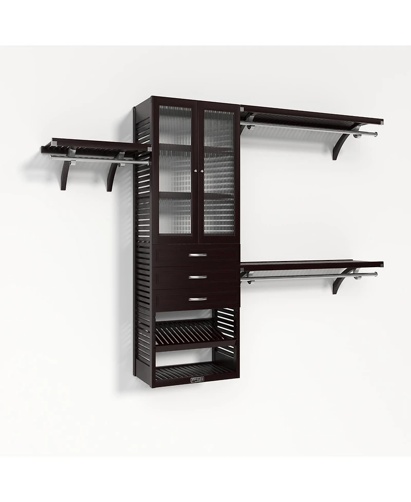 John Louis Home Solid Wood Walk-In Closet Organizer with 3 Drawers and Glass Doors
