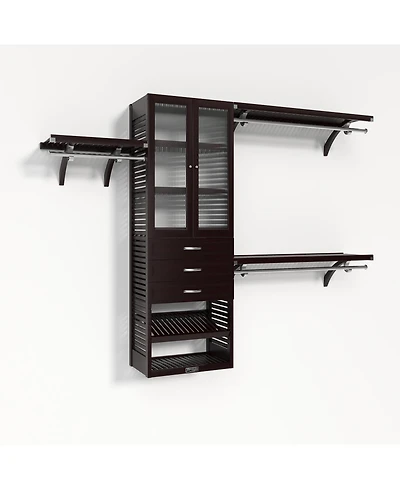 John Louis Home Solid Wood Walk-In Closet Organizer with 3 Drawers and Glass Doors