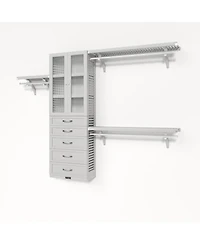 Solid Wood Reach-In Closet Organizer with 5 Shaker Style Drawers and Glass Doors