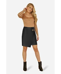 Yumi Women's Faux Leather Wrap Mini Skirt