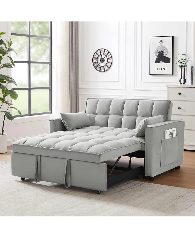 Maison Boucle Convertible Velvet Loveseat Sleeper Sofa, 3-in-1 Pull Out Couch Bed with Adjustable Backrest, Toss Pillows & Pockets for Apartment