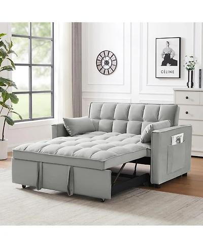 Maison Boucle Convertible Velvet Loveseat Sleeper Sofa, 3-in-1 Pull Out Couch Bed with Adjustable Backrest, Toss Pillows & Pockets for Apartment