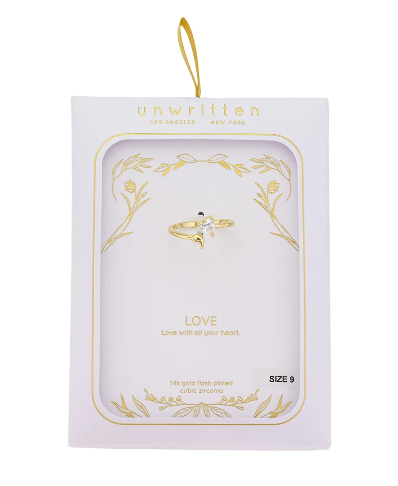 Unwritten Cubic Zirconia Gold Plated Heart Bypass Ring