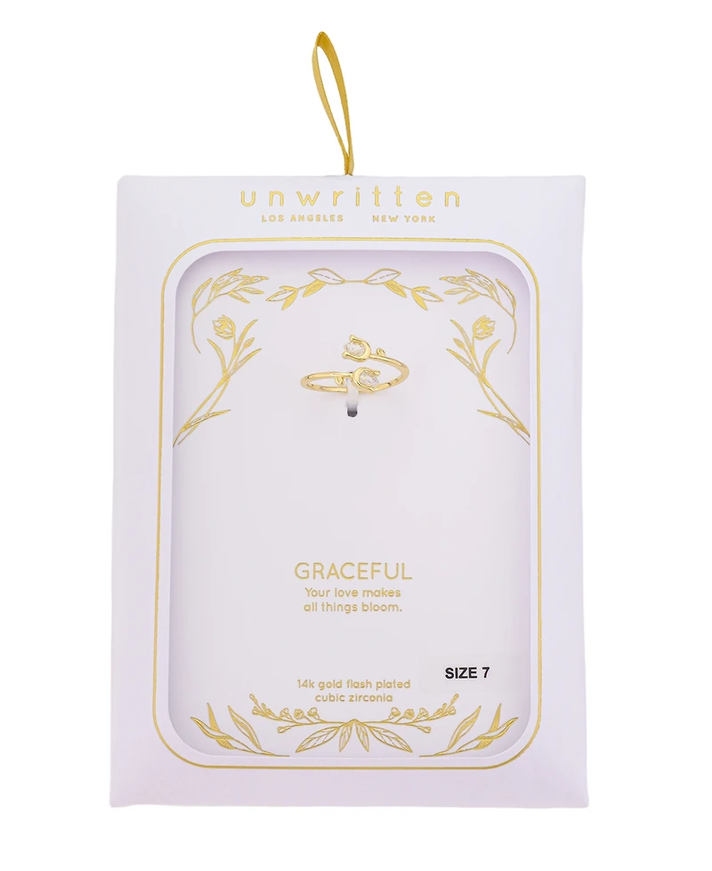 Unwritten Cubic Zirconia Gold Plated Flower Bypass Ring