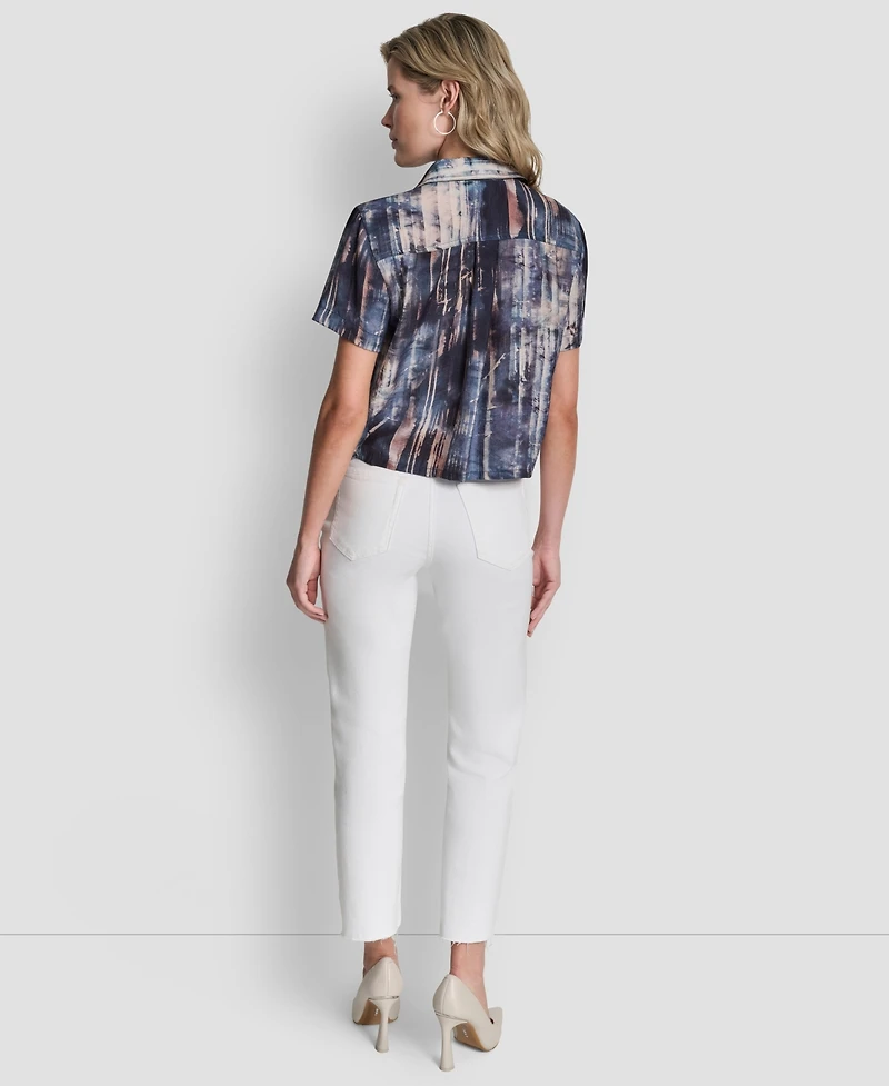 Dkny Women's Printed Camp Short Sleeve Shirt