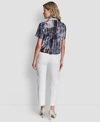Dkny Women's Printed Camp Short Sleeve Shirt