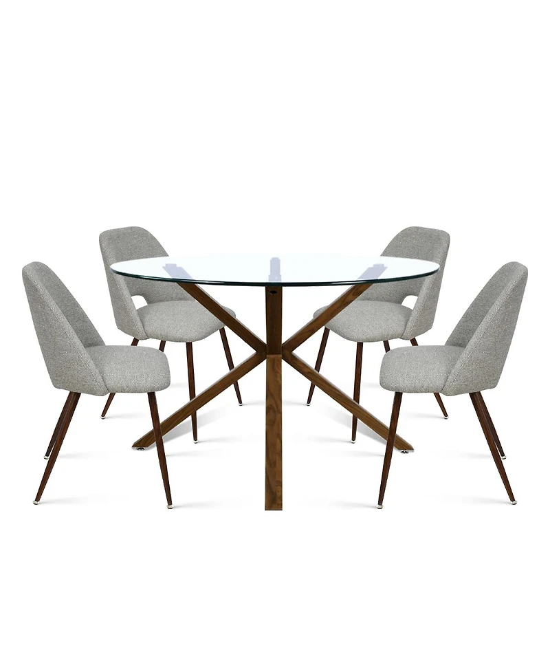 Modern 5-Piece Glass Top Dining Set for Small Spaces, 39.4'' Round Table with Fabric Chairs Kitchen or Apartment-Maison Boucle