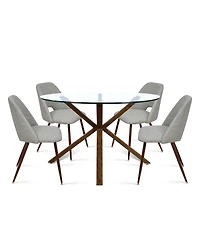 Modern 5-Piece Glass Top Dining Set for Small Spaces, 39.4'' Round Table with Fabric Chairs Kitchen or Apartment-Maison Boucle