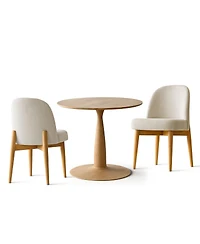 3-Piece Round Dining Table Set, 34.5'' Mdf Wood Top with Metal Base and Upholstered Wood-Leg Chairs for Small Spaces-Maison Boucle