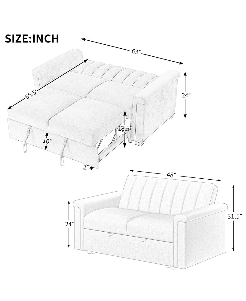 Maison Boucle Pull-Out Sleeper Loveseat Sofa with Adjustable Backrest, Small Space Convertible Couch Bed for Guest Room or Apartment