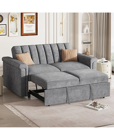 Maison Boucle Pull-Out Sleeper Loveseat Sofa with Adjustable Backrest, Small Space Convertible Couch Bed for Guest Room or Apartment