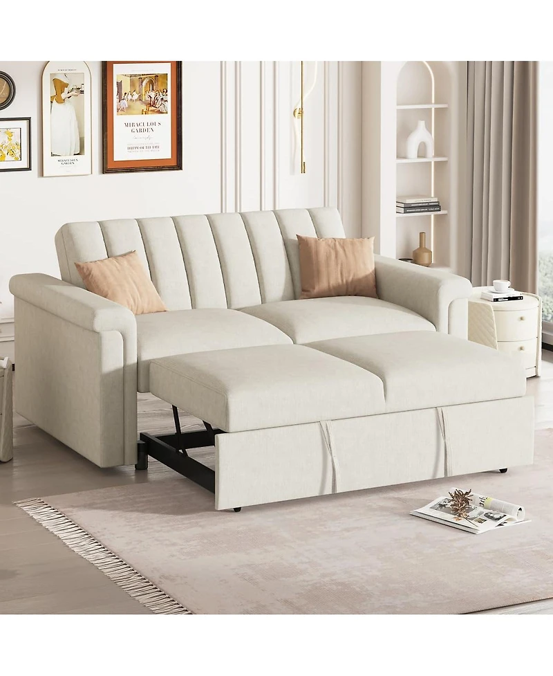 Maison Boucle Pull-Out Sleeper Loveseat Sofa with Adjustable Backrest, Small Space Convertible Couch Bed for Guest Room or Apartment