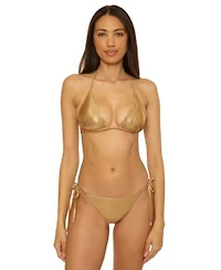 Becca Womens Liquid Metal Triangle Bikini Top Side Tie Bottoms