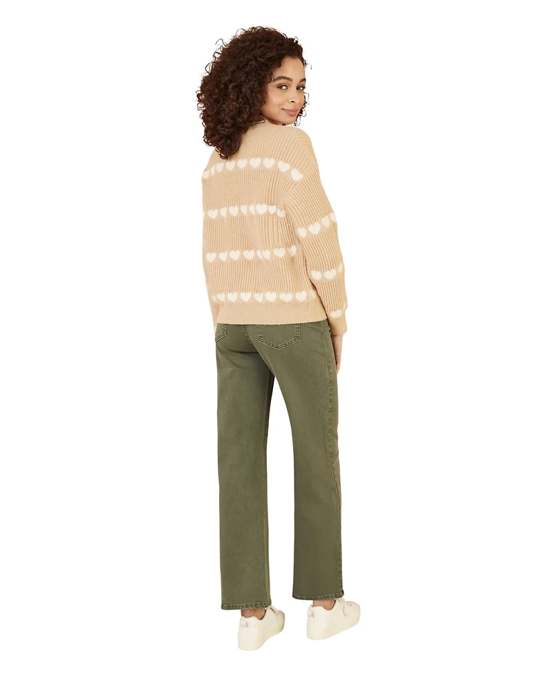 Yumi Women's Knitted Heart Stripes Sweater