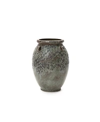 LuxenHome Antiqued Terracotta Jar Vase, Rustic 14.17-Inch Green & Brown Flower Holder