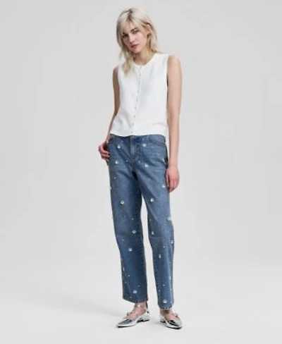 Now This Womens Pearl Embellished Straight Leg Jeans Macys Exclusive