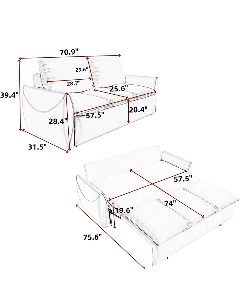 Maison Boucle 70.9" Pull Out Sofa Bed, 3-Seat Velvet Convertible Sleeper Couch with 2-in-1 Pillow Blanket Set for Living Room or Guest