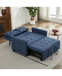 Linen Sleeper Sofa Bed, 2-Seater Pull Out Sofa with Cup Holder, Usb Charging, Multi-Position Back for Apartment or Guest Room-Maison Boucle