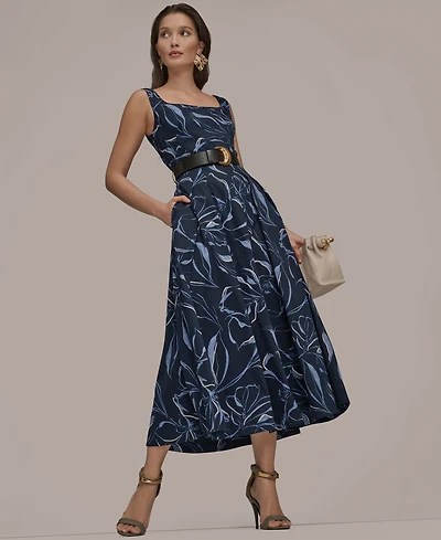 Donna Karan New York Women's Square Neck Belted A-Line Dress