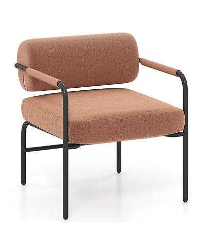 Costway 1 Pcs Modern Velvet Upholstered Accent Chair with Cylindrical Backrest & Metal Armrests