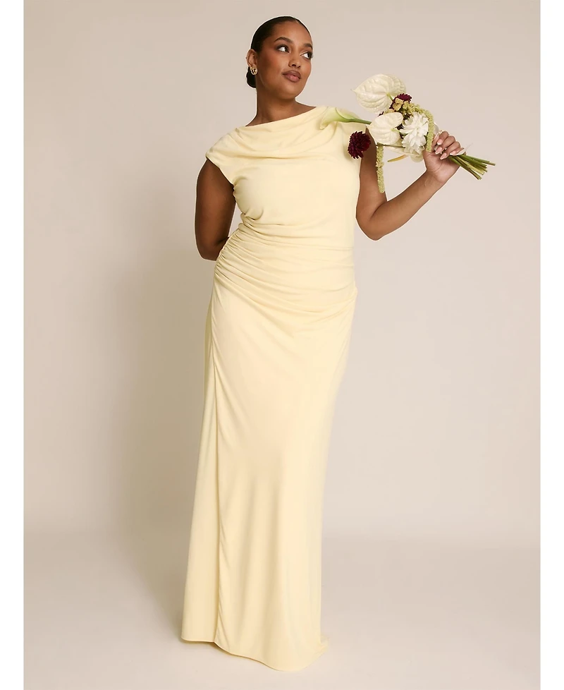 Six Stories Women's Cowl Gathered Short Sleeve Bridesmaid