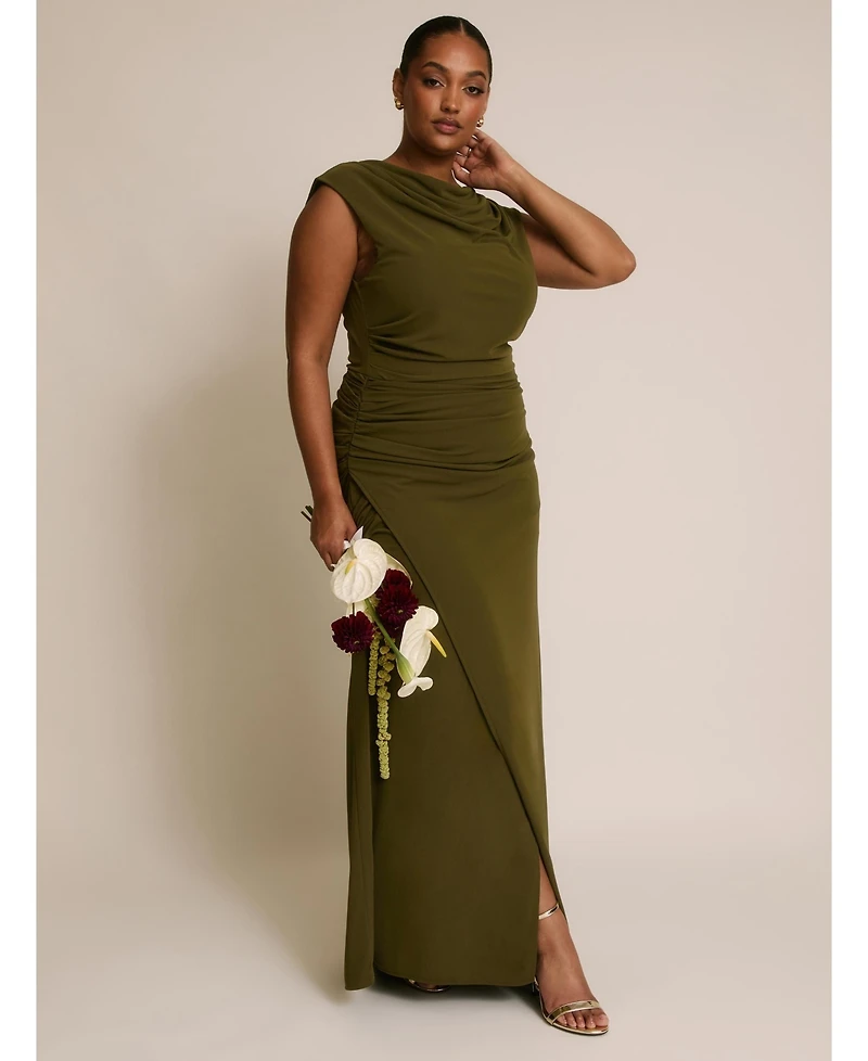 Six Stories Women's Cowl Gathered Short Sleeve Bridesmaid