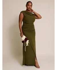 Six Stories Women's Cowl Gathered Short Sleeve Bridesmaid