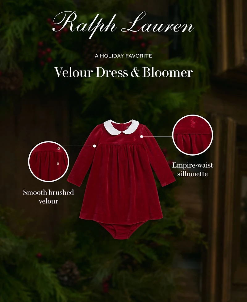 Polo Ralph Lauren Baby Girls 2-Piece Long Sleeve Dress and Bloomer Set