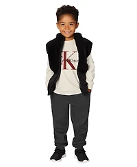 Calvin Klein Boys 2T-7 3-Piece Stand Collar Vest, T-Shirt and Joggers Set