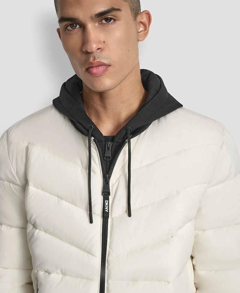 Dkny Men's Hooded Quilted Bomber Puffer Jacket