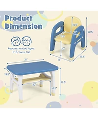 Costway Kids Table and 2 Chairs Set Activity Art Desk with Storage Shelf & Building Blocks